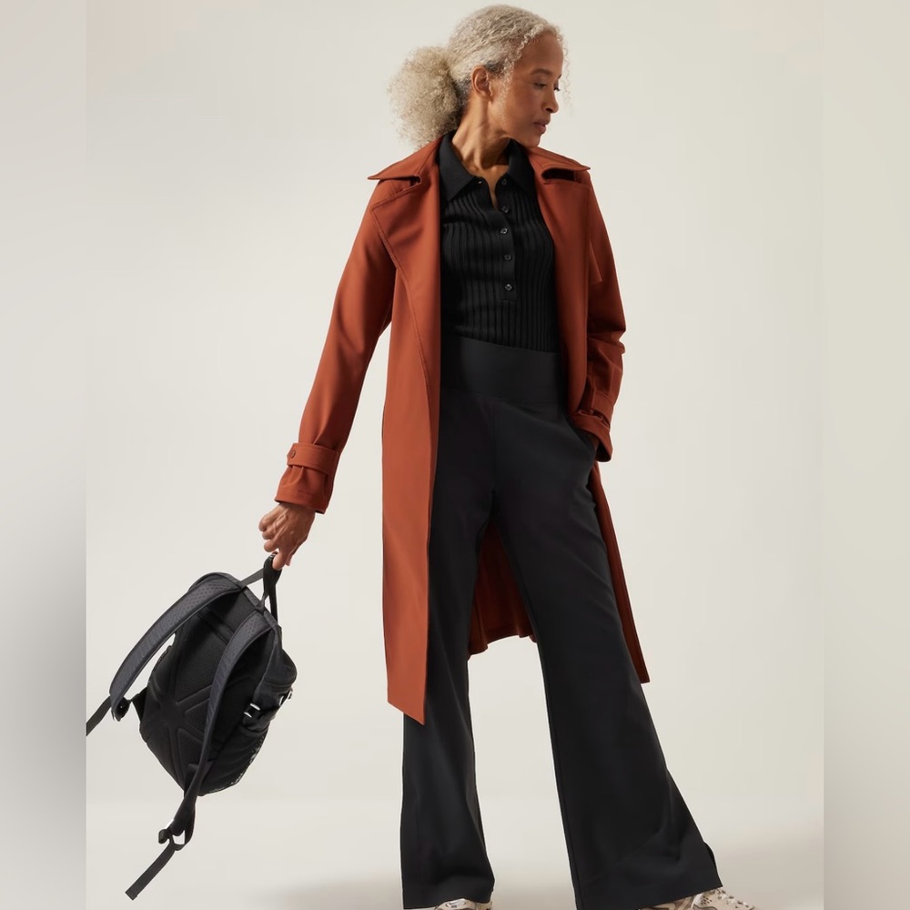 Athleta Womens Venice Flare Pant Sz Large Black Stretch Split Hem Elastic Waist